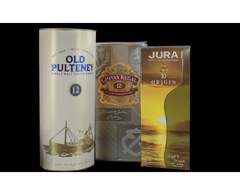 Three Bottles of Scotch Whisky, comprising Old Pulteney 12 Year Old Single Malt Scotch Whisky, 70cl, 40%, Chivas Regal 12 Yea