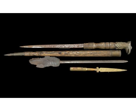 Two Trench Art Items, comprising a brass letter opener with the Arms of Ypres on the handle and hammer stamped on the blade, 