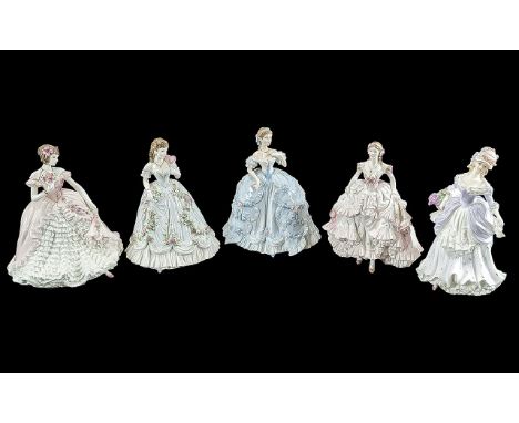 Collection of Five Figures, including Royal Worcester 'Debut', 'Queen of Hearts' and 'The First Quadrille', plus two Coalport
