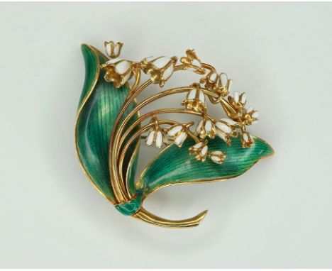 Verspielte Brosche 18 K Gold, gestempelt und mit Juwelierpunze „K“ versehen. Naturgetreu gearbeitete Brosche in Form eines Ma