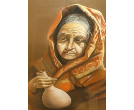 Hazel Yates Jones - Woodbridge, watercolour, signed lower left, pastel portrait study, river landscape watercolour, and a con