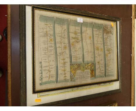 John Ogilby - The Road from London to Holyhead &amp; Anglesey, North Wales, hand coloured engraved strip map, 31x44cm, togeth