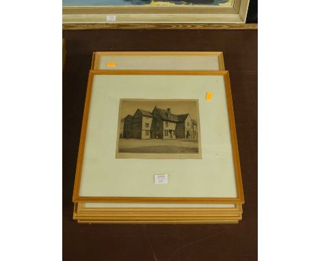 Alfred Blundell - Old houses, Bury St Edmunds, etching, signed and titled in pencil to the margin, 15x19cm, together with fou