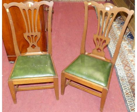 A pair of early 20th century mahogany Chippendale style splatback child's dining chairs, with vinyl drop-in pad seats 