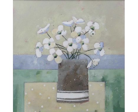 Dionne Sievewright (b.1973) - Little White Daisies, mixed media on paper, signed lower right, titled verso, 34 x 34cm