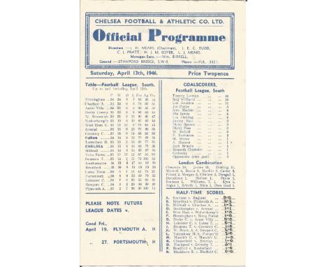 Football Vintage programme Chelsea v Fulham First Division Stamford Bridge 13th April 1946. Good Condition. All autographs ar