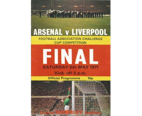 Football Vintage programme Arsenal v Liverpool FA Cup Final Empire Wembley Stadium 8th May 1971. Good Condition. All autograp