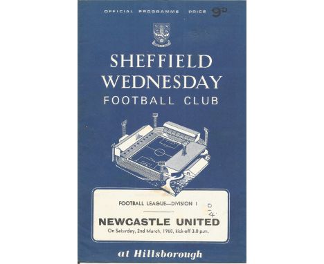 Football Vintage programme Sheffield Wednesday v Newcastle United First Division Hillsborough Sheffield 2nd March 1968. Good 