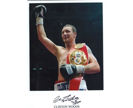 Boxing Clinton Woods 16x12 signed colour photo. Clinton Woods born 1 May 1972 is a British former professional boxer who comp