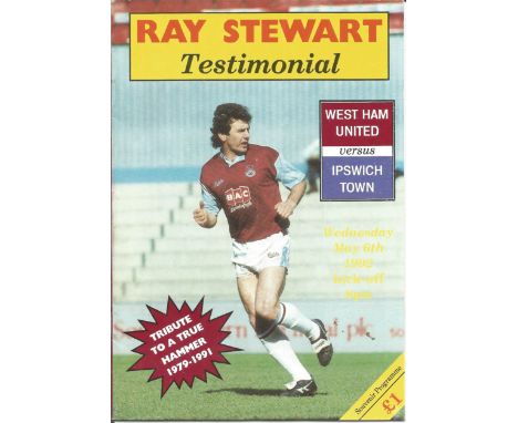 Football vintage programme Ray Stewart Testimonial West Ham v Ipswich Town Upton Park 6th May 1992. Good Condition. All autog