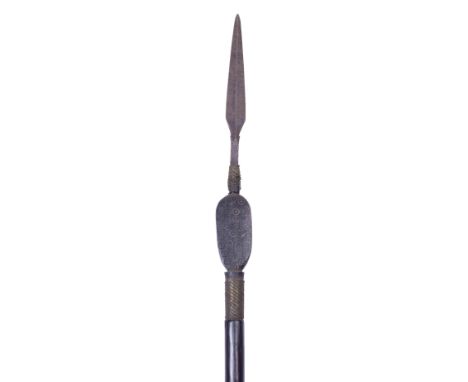 Zulu Spear Combination Weapon, interesting 19th century example being a wooden haft fitted with a spear tip blade. Wire bindi