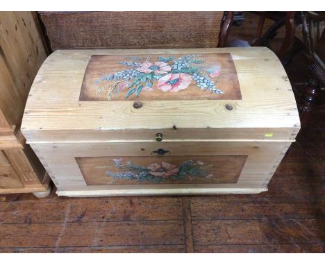 A 20th Century pine wardrobe on chest; similar dome trunk (2)