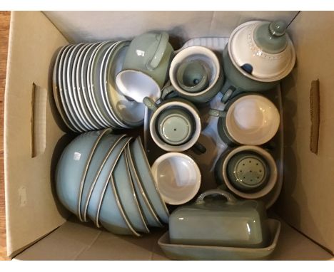 Assorted late 20th century Denby dinner and tea service including plates, serving bowl and bowls (2 boxes)