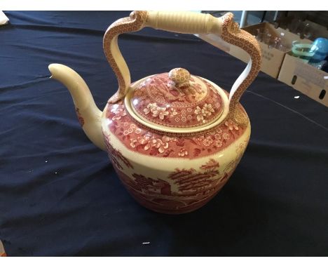 A large Spode ceramic kettle win Tower red pattern plus a Royal Staffordshire Jug and bowl.