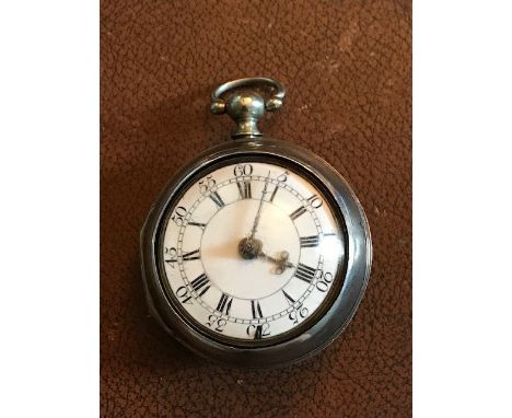 J. Millington, London, a George III silver fusee pair case pocket watch, white enamel dial with Roman numerals, movement sign