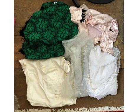 A pale pink 1940s blouse with a jet corsage, a jade green coat with&nbsp; overlay of black fringing, a Teddy Tingling Tennis 