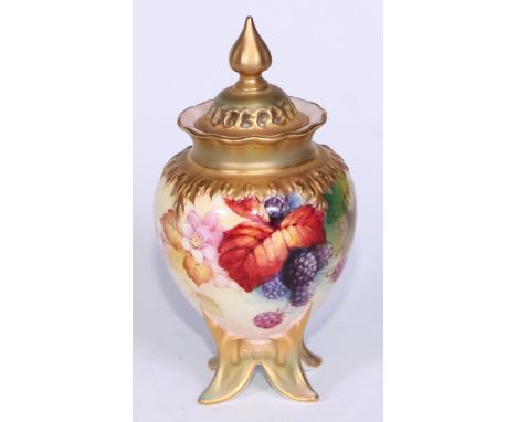 A Royal Worcester ovoid pot pourri vase and cover  . painted by Kitty Blake, signed, with ripe berries and autumn leaves, pie