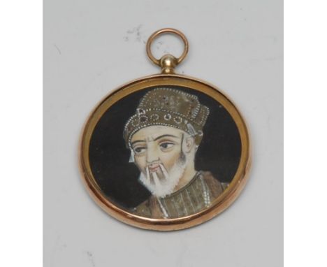 Indian School (19th century), a portrait miniature, A Figure of the Court, watercolour and gouache on ivory, circular, 3cm di