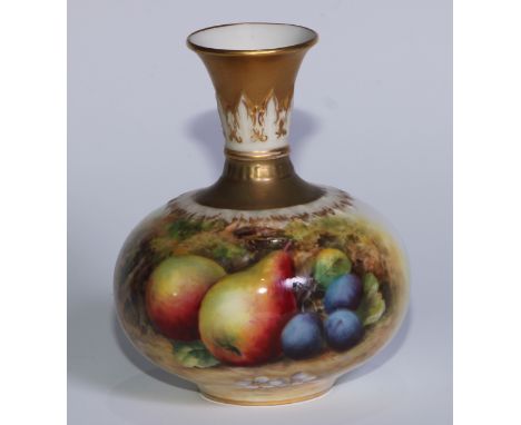 A Royal Worcester ovoid vase, flared neck, painted by Lockyer, signed, with ripe fruit on a mossy ground, 100cm high, printed