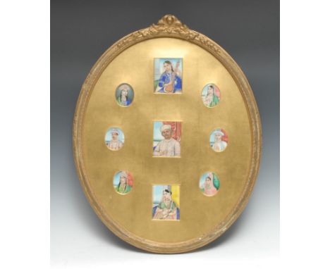 Indian School (early 20th century), an arrangement of nine portrait miniatures, historical subjects and figures associated wi