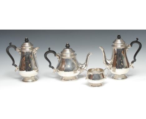 An Elizabeth II silver four piece baluster tea and coffee service, comprising teapot, coffee pot, water jug and sugar basin, 