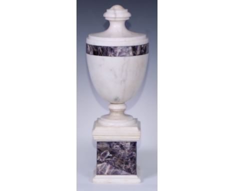 A Neo-Classical design white marble and amethyst quartz ovoid urn, 46cm high