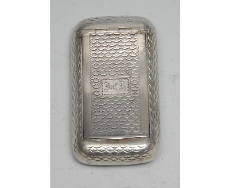 A George III silver curved rounded rectangular snuff box, bright-cut engraved overall with waves and outlined with wrigglewor