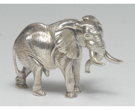 Patrick Mavros - a Zimbabwean cast silver model, of an elephant, 9.5cm long, 416g 