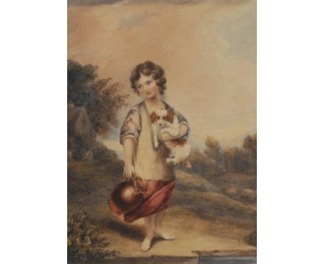 English School (first-half, 19th century)Study of a Rustic Girl and Her Faithful Dogwatercolour, 21cm x 15cm 