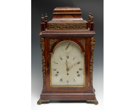 A George III gilt-metal mounted mahogany musical bracket clock, 20cm arched enamel dial inscribed John Scott, Gloucester Stre