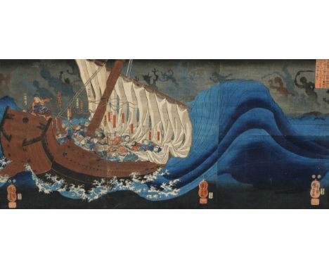 Utagawa Kuniyoshi (1797-1861) The Ghosts of the Taira Attack Yoshitsune in Daimotsu Bay, woodblock print, signed Ichiyusai Ku