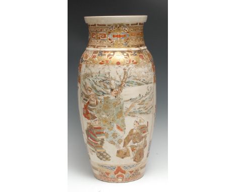 A large Japanese Satsuma vase, decorated in the typical manner with figures in a landscape, 47cm high, Meijo period 