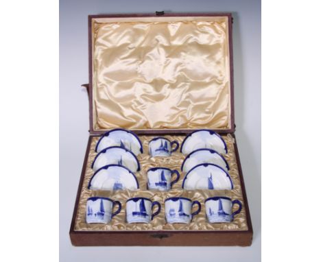 A set of six Royal Crown Derby coffee cups and saucers, painted by WEJ Dean,  with sailing scenes, printed marks, date codes 