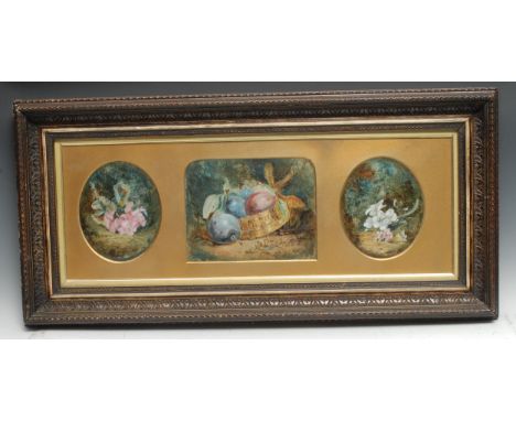 Rose **** (late 19th century)Triptych, set of three Still Lives, Plums, White and Pink Helleboresthe central picture indistin