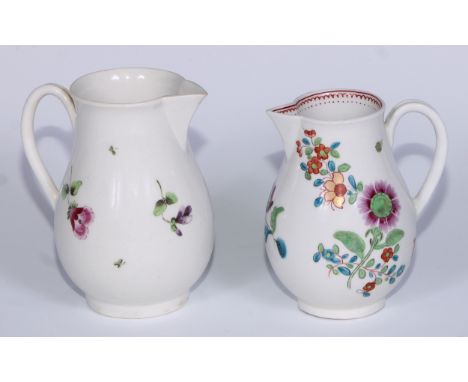 A  Worcester sparrow beak jug,  painted with a tulip bouquet and other scattered flowers, 9cm high, c.1770;  another,  painte