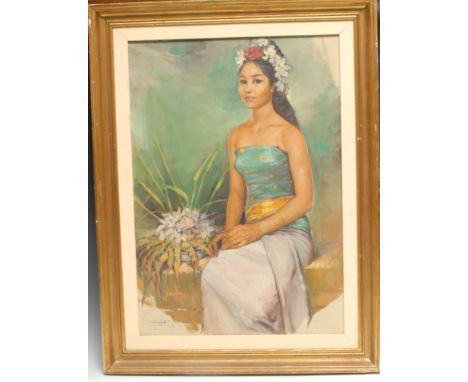 South-East Asian School (mid-20th century)Portrait of a Thai Beauty, three-quarter lengthindistinctly signed, dated 1962, oil
