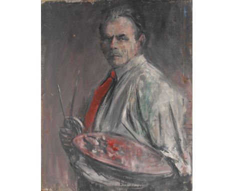 Modernist School (20th century)Portrait of an Artist as an Old Man, palimpsest depiction of the Crucifixion to versothe latte