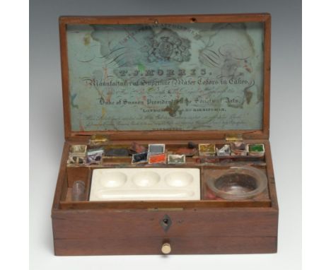 A George III mahogany artist's box, by T J Morris of London and Birmingham, Manufacturer of Superfine Water Colors (sic) in C