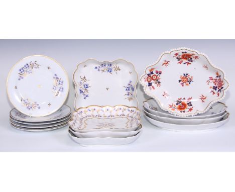 A Flight Barr and Barr part service, each decorated with blue and pink flowers with gilt foliage, comprising two oval plates,