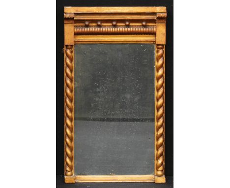 A 19th century giltwood and gesso architectural pier glass, rectangular mirror plate, 68.5cm x 39.5cm overall 