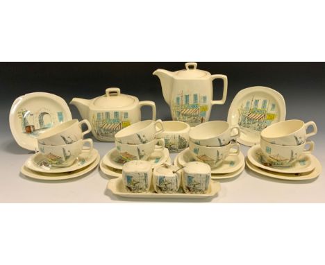 An Extensive Midwinter Riviera pattern table service designed by Hugh Casson inc dinner plates,&nbsp; salad pates, coffee pot