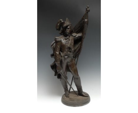 Jean Jules Bernard Salmson (1823 - 1902), after, a patinated spelter sculpture, of an infantry officer of the French Republic