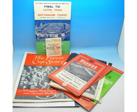 Football programmes including 1959 FA Cup Final and ticket stub, Nottingham Forest vs Luton Town
