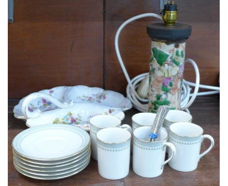 A set of six Royal Doulton Berkshire demitasse cups and saucers, six Viners coffee spoons, a Poppelsdorf Germany strawberry d
