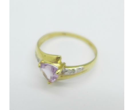 A 9ct gold, amethyst and diamond ring, 1.2g, O