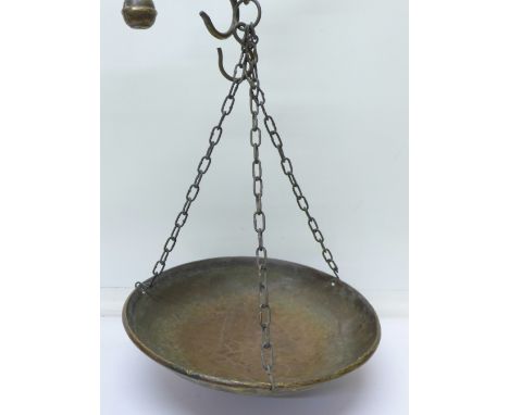A set of brass and copper pan/balance scales