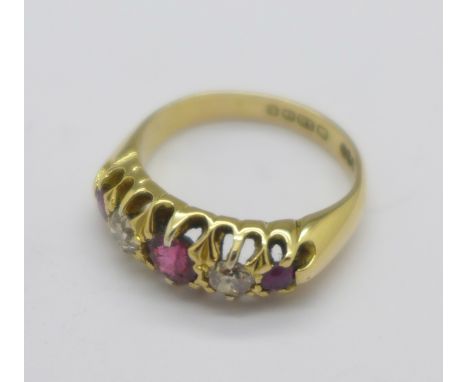 An 18ct gold, ruby and diamond ring, 5.2g, M