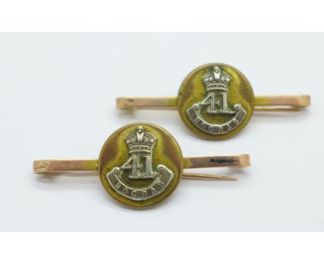 Two yellow metal mounted British Indian Army Dogras 41 pins, total weight 12.2g, (yellow metal bars, metal front)