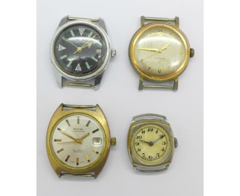 Four gentleman's wristwatches, Waldman Datamatic, water protected, Montine, Timex and one other lacking glass