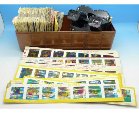 Viewmaster and slides, box a/f, and a collection of Chad Valley projector slides